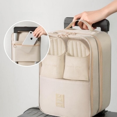 Picture of New Fashion Promotional Zipper Three Pairs Shoe Bag with Ladies Outdoor Shoes Matching Bags Portable Oxford Shoes Storage Bag