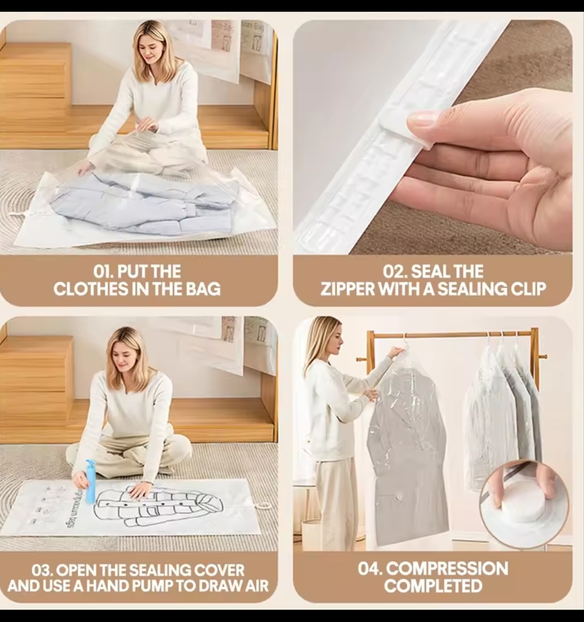 Picture of Hanging Vacuum Compression Storage Bag + Hand Pump for Jacket, Quilt, Coats, Suits, Dresses etc. Travel organizer for luggage, Large Capacity Wardrobe Organizer for Clothes | Space Saver | Reusable Dustproof Wardrobe Bag - hanging bag 100*70CM