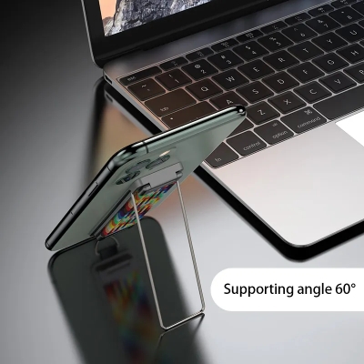 Picture of Metal Back Mounted Phone Holder with rainbow Strap and Breathable Design Foldable and Portable Ring Holder with Hanging Rope