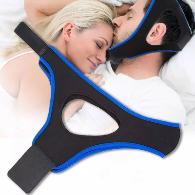 Picture of Adjustable Anti Snoring Chin Strap Apnea Sleep Device Anti Snore Sleep Stop Snoring Strap - Black