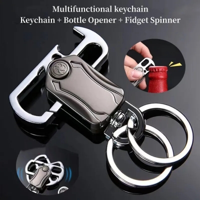 Picture of Metal Keychain Men's Pendant Personalized Men's Keychain with Fingertip Gyroscope Bottle Opener Keychain - Silver