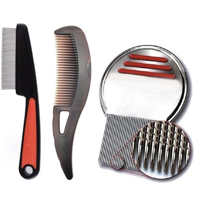 Picture of Cross-border hot selling 5-piece set of anti-dandruff comb stainless steel fine-tooth anti-dandruff comb anti-dandruff comb hollow tooth hairbrush scalp massage - Black