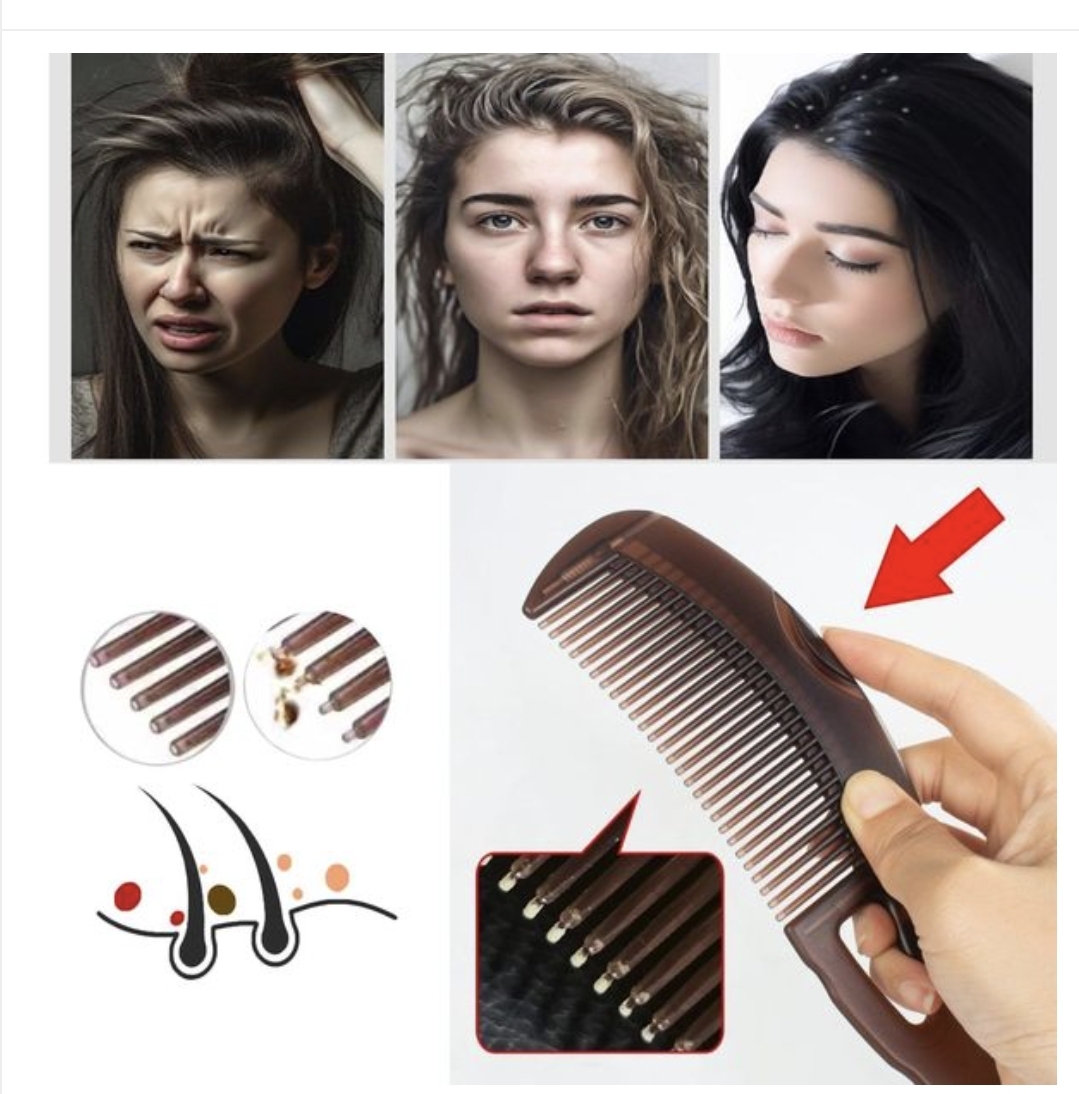 Picture of Cross-border hot selling 5-piece set of anti-dandruff comb stainless steel fine-tooth anti-dandruff comb anti-dandruff comb hollow tooth hairbrush scalp massage - Black