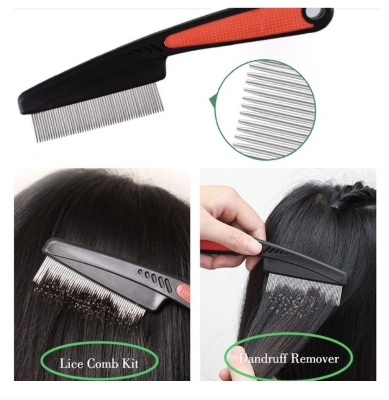 Picture of Cross-border hot selling 5-piece set of anti-dandruff comb stainless steel fine-tooth anti-dandruff comb anti-dandruff comb hollow tooth hairbrush scalp massage - Black