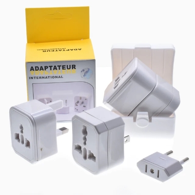 Picture of Universal Travel Adapter International Multi Plug 3-in1 Converter Multi Plug Power Socket UK/US/AU/EU/CA converter All in 1 Travel Adapter - White