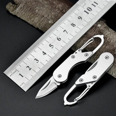 Picture of Outdoor Camping Supplies Stainless Steel Folding Mini Square Head Keychain Pendant Portable Pocket cutter - Silver