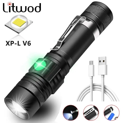 Picture of Long Shot Zoomable Powerful USB rechargeable Waterproof led flashlight - Black