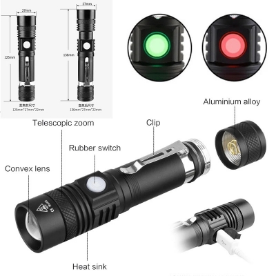 Picture of Long Shot Zoomable Powerful USB rechargeable Waterproof led flashlight - Black