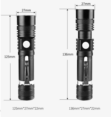 Picture of Long Shot Zoomable Powerful USB rechargeable Waterproof led flashlight - Black