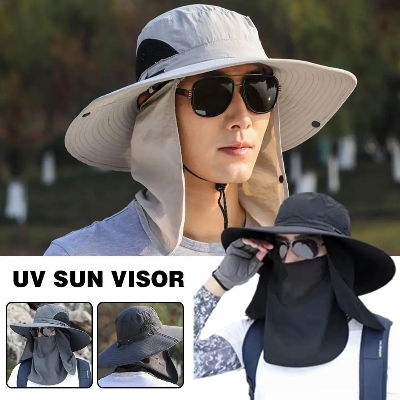 Picture of Adjustable Outdoor Fishing Cap With Face Mask Sunscreen UV Protection Breathable Foldable Men Women Hiking Camping Casual Hats - One size