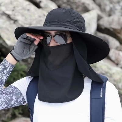 Picture of Adjustable Outdoor Fishing Cap With Face Mask Sunscreen UV Protection Breathable Foldable Men Women Hiking Camping Casual Hats - One size