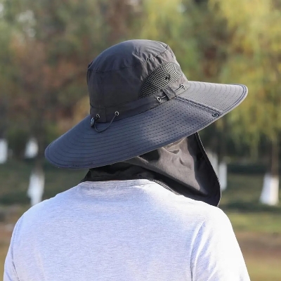Picture of Adjustable Outdoor Fishing Cap With Face Mask Sunscreen UV Protection Breathable Foldable Men Women Hiking Camping Casual Hats - One size