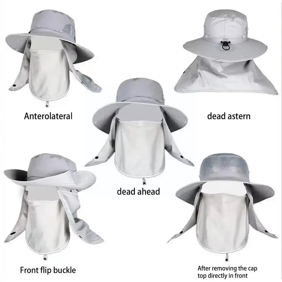 Picture of Adjustable Outdoor Fishing Cap With Face Mask Sunscreen UV Protection Breathable Foldable Men Women Hiking Camping Casual Hats - One size