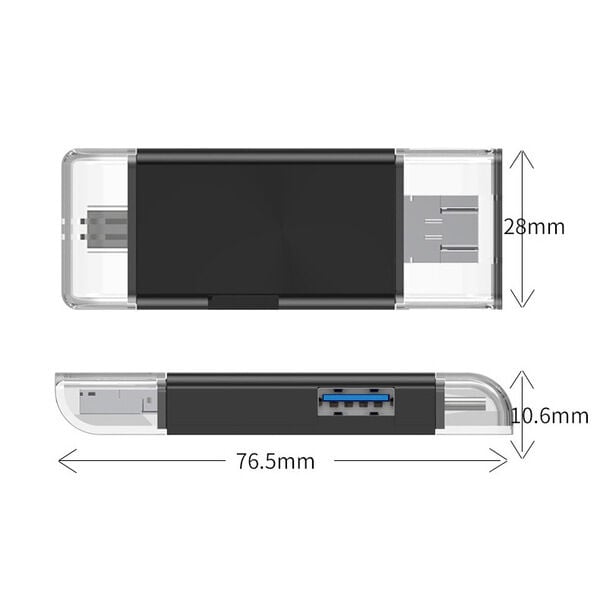 Picture of Multifunctional 6-In-1 USB C Memory Card USB2.0 + Type-c + Micro + USB 3-In-1 Interface + TF / SD Card Reader 6-In-1 / 5-In-1 480mbps/s