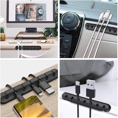 Picture of 5 Clips Cable Organizer Silicone USB Cable Winder Desktop Tidy Management Clips Cable Holder for Mouse Headphone Wire Organizer - Black