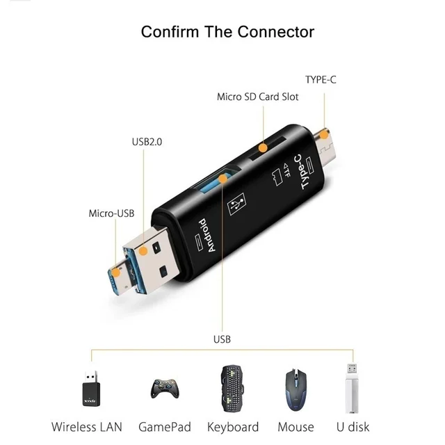 Picture of 5 in 1 Type C/Usb /Micro Usb/Tf/SD Memory Card Reader OTG Card Reader - Black