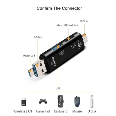 Picture of 5 in 1 Type C/Usb /Micro Usb/Tf/SD Memory Card Reader OTG Card Reader - Black