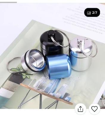 Picture of Aluminum Pill Case Key Chain Waterproof Seal Medicine Organizer Bone Ash Box Capsule Holder Container Metal Pill Holder Keyring - Silver
