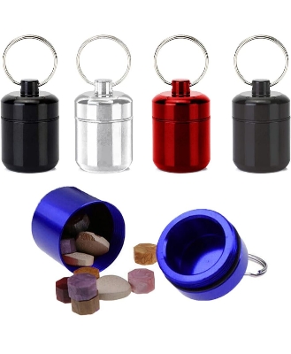 Picture of Aluminum Pill Case Key Chain Waterproof Seal Medicine Organizer Bone Ash Box Capsule Holder Container Metal Pill Holder Keyring - Silver