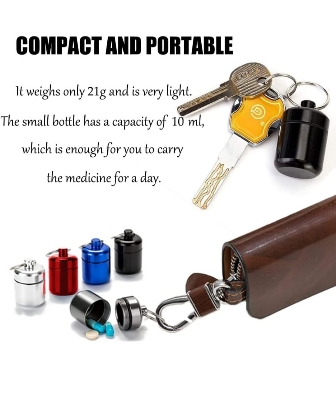Picture of Aluminum Pill Case Key Chain Waterproof Seal Medicine Organizer Bone Ash Box Capsule Holder Container Metal Pill Holder Keyring - Silver