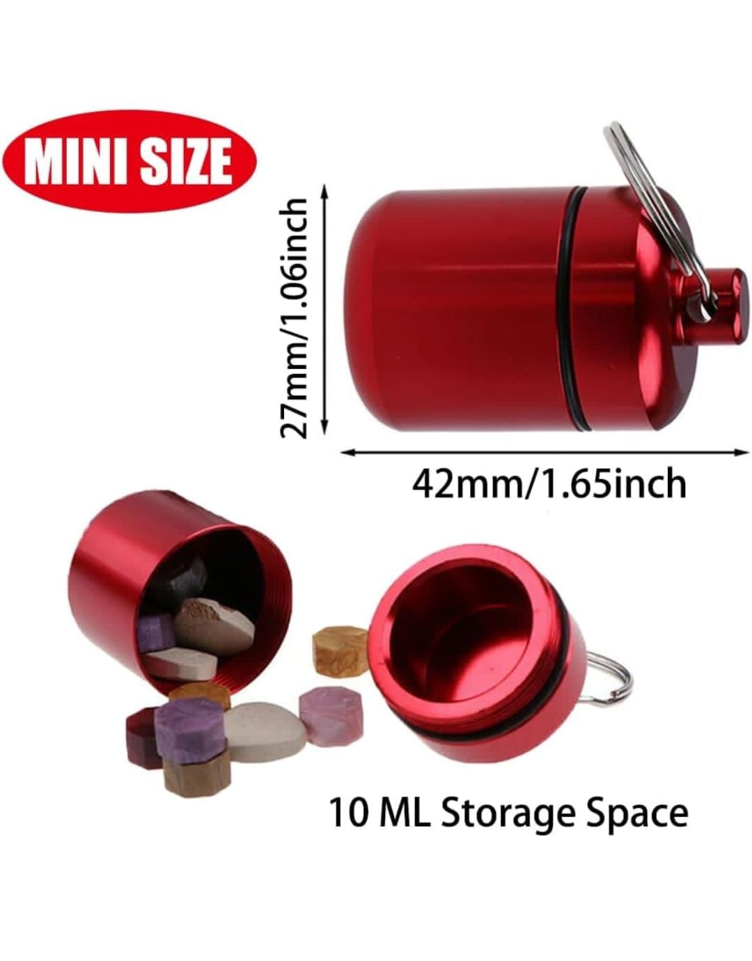Picture of Aluminum Pill Case Key Chain Waterproof Seal Medicine Organizer Bone Ash Box Capsule Holder Container Metal Pill Holder Keyring - Silver