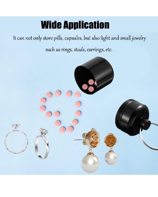 Picture of Aluminum Pill Case Key Chain Waterproof Seal Medicine Organizer Bone Ash Box Capsule Holder Container Metal Pill Holder Keyring - Silver