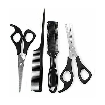 Picture of 4pcs Set Household Hairdressing Scissors Thinning Shears Hair Cutting Barber Scissors Flat Tooth Scissor Comb Hair Styling Tools - Black