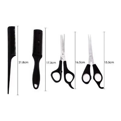Picture of 4pcs Set Household Hairdressing Scissors Thinning Shears Hair Cutting Barber Scissors Flat Tooth Scissor Comb Hair Styling Tools - Black