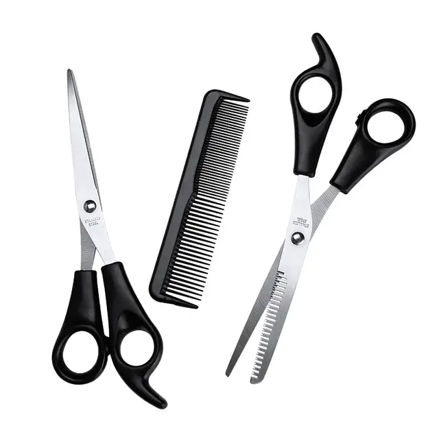 Picture of 4pcs Set Household Hairdressing Scissors Thinning Shears Hair Cutting Barber Scissors Flat Tooth Scissor Comb Hair Styling Tools - Black