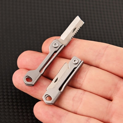 Picture of Outdoor Camping Supplies Stainless Steel Folding Mini Square Head Keychain Pendant Portable Pocket cutter - Grey