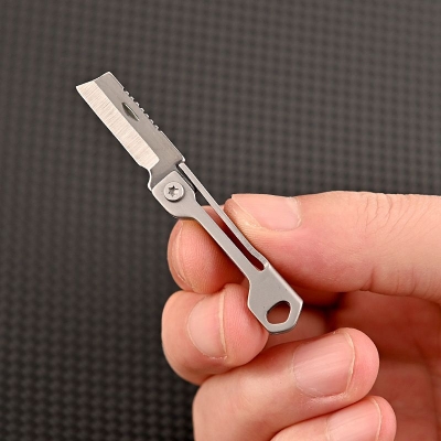 Picture of Outdoor Camping Supplies Stainless Steel Folding Mini Square Head Keychain Pendant Portable Pocket cutter - Grey