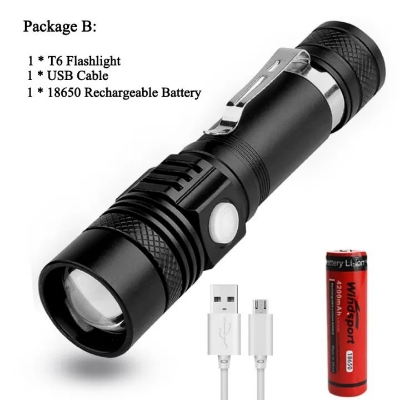 Picture of Long Shot Zoomable Powerful USB rechargeable Waterproof led flashlight_ - Black