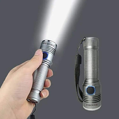 Picture of USB Rechargeable Zoomable LED Flashlight Camping Torch Lamp With Case Box-- - Black