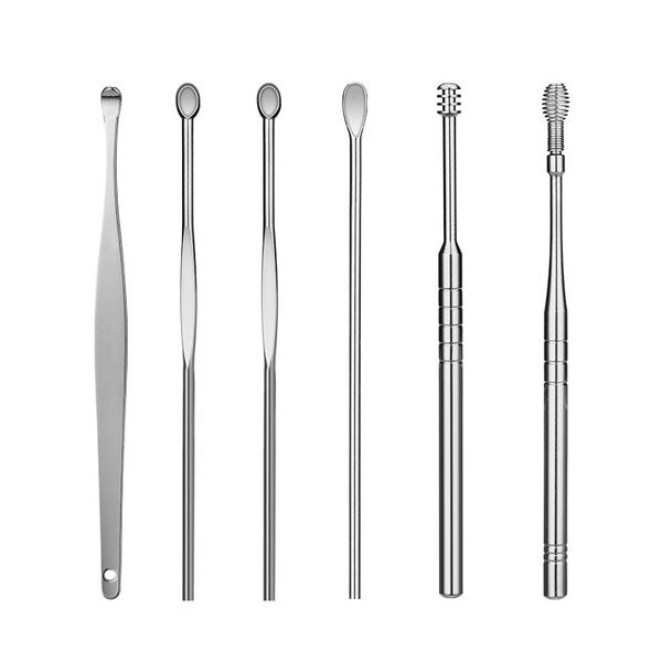Picture of 6 Pcs Ear Wax Removal Tool Portable Stainless Steel Earwax Remover Cleaner Kit Earpick Spring Ear Wax Spoon Cleaning Set - Silver