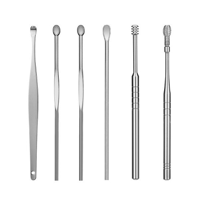 Picture of 6 Pcs Ear Wax Removal Tool Portable Stainless Steel Earwax Remover Cleaner Kit Earpick Spring Ear Wax Spoon Cleaning Set - Silver