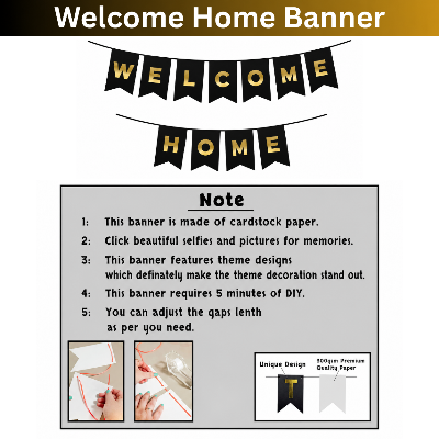 Welcome Home Decoration Set - Premium Golden, Black & White Balloon Garland Backdrop Kit – (62 Pcs)