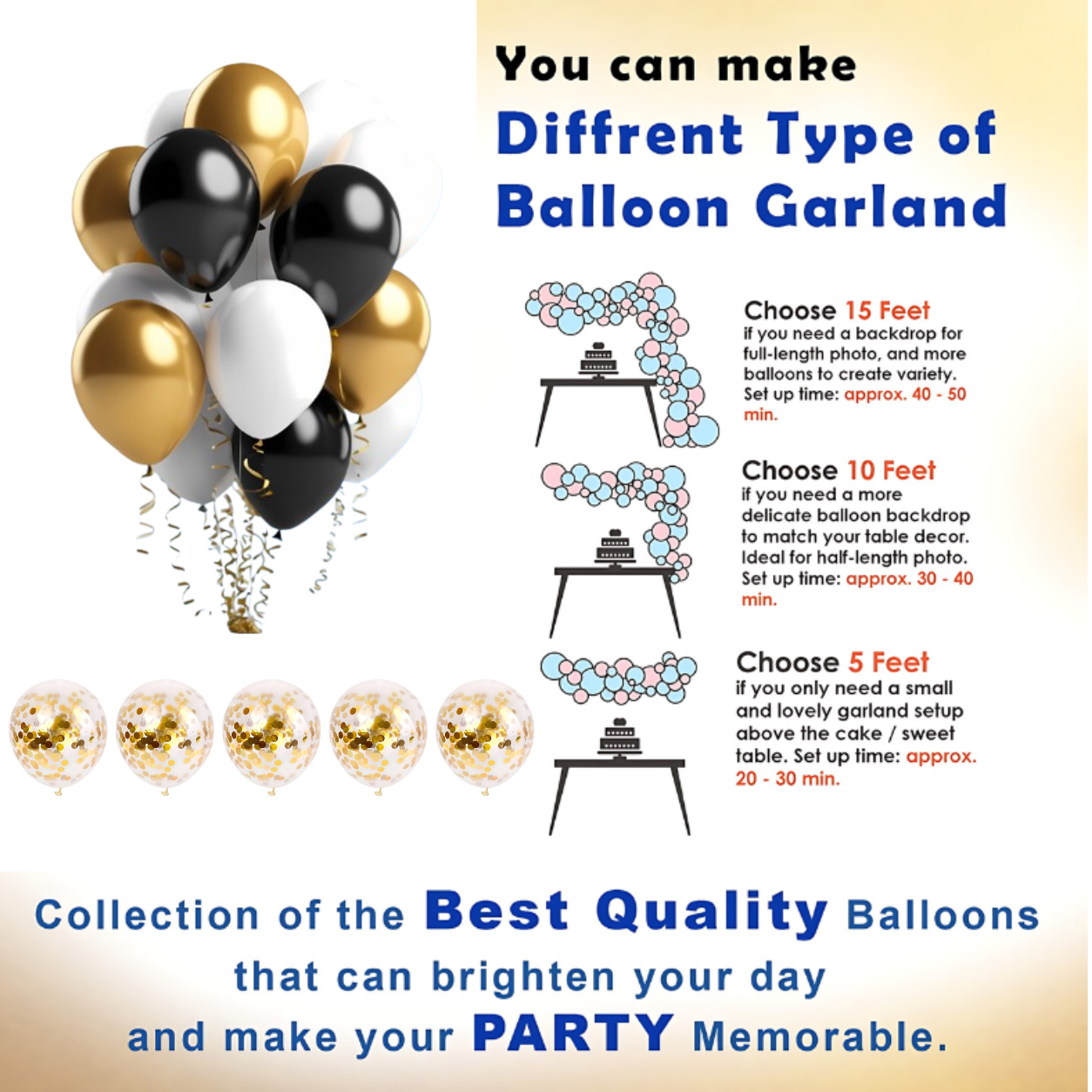 Welcome Home Decoration Set - Premium Golden, Black & White Balloon Garland Backdrop Kit – (62 Pcs)