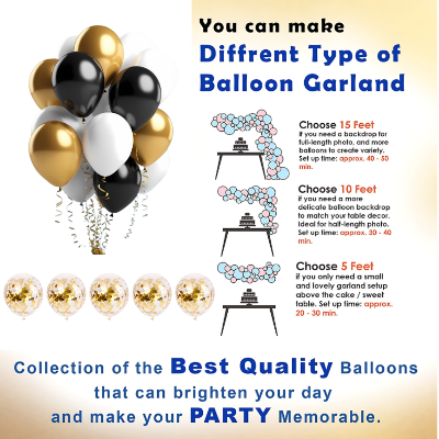 Welcome Home Decoration Set - Premium Golden, Black & White Balloon Garland Backdrop Kit – (62 Pcs)
