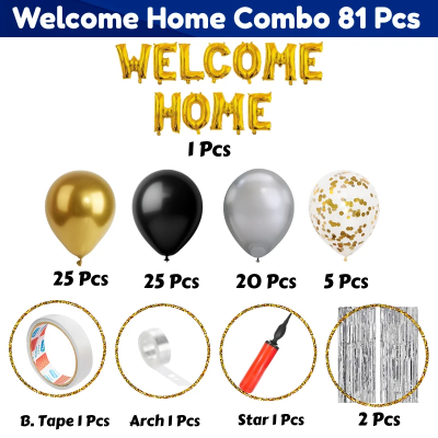 Welcome Home Decoration Set - Deluxe Golden Foil Balloon Banner & Arch Garland Backdrop Kit - (81 Pcs)