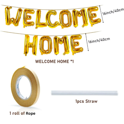 Welcome Home Decoration Set - Deluxe Golden Foil Balloon Banner & Arch Garland Backdrop Kit - (81 Pcs)