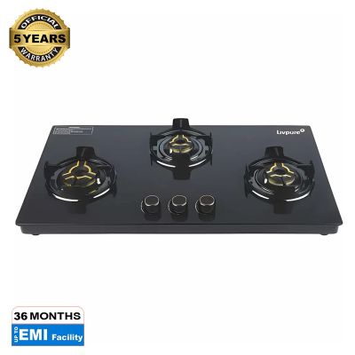 Picture of Livpure Celestia 3B Auto Ignition Cooktop with Superior Glass Valve and Sturdy Black Matt Finish Pan Support with Flame Guard