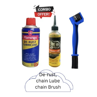 Picture of Chain Lube 220ml + Chain Brush (Random Color) + Gladiator Rust Spray 450ml | Complete Motorcycle & Bicycle Maintenance Kit | Chain Cleaner, Lubricant, Rust Remover & Corrosion Protection Combo