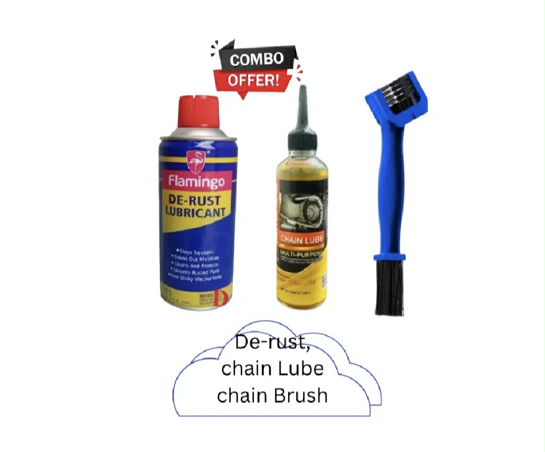 Picture of Chain Lube 220ml + Chain Brush (Random Color) + Gladiator Rust Spray 450ml | Complete Motorcycle & Bicycle Maintenance Kit | Chain Cleaner, Lubricant, Rust Remover & Corrosion Protection Combo