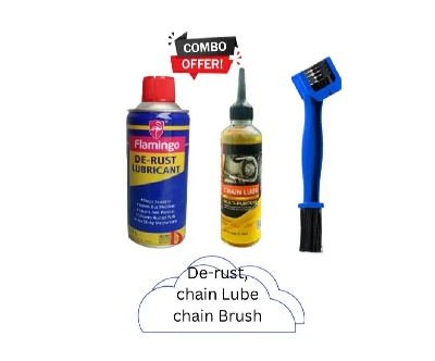 Picture of Chain Lube 220ml + Chain Brush (Random Color) + Gladiator Rust Spray 450ml | Complete Motorcycle & Bicycle Maintenance Kit | Chain Cleaner, Lubricant, Rust Remover & Corrosion Protection Combo