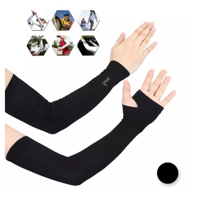 Picture of 1 Pair Arm Sleeves Bicycle Sleeves UV Protection Running Cycling hand Sleeves Sunscreen Arm Warmer for Men Women Black Color -Black