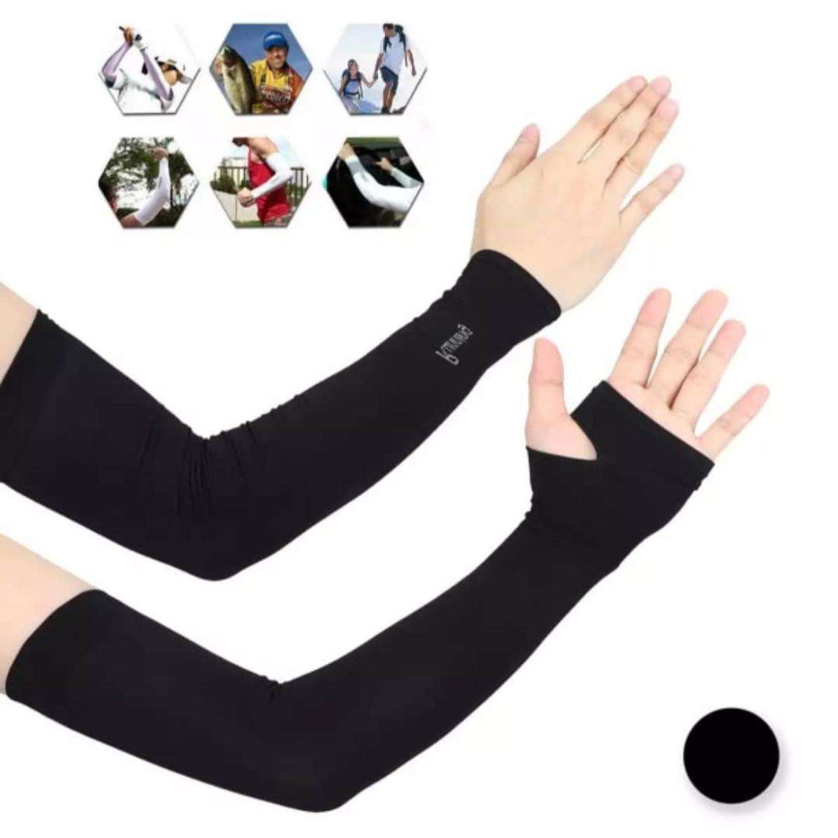 Picture of 1 Pair Arm Sleeves Bicycle Sleeves UV Protection Running Cycling hand Sleeves Sunscreen Arm Warmer for Men Women Black Color -Black
