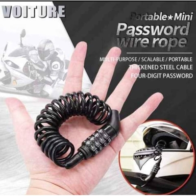 Picture of Motorcycle Bicycle Helmet Lock Telescopic Cable 4 Digit Combination password Changeable -Black