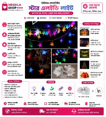 Picture of 28 Pcs Star Shape Led String Lights Fairy Lights, Christmas Wedding Party Home Decoration Star Shaped Led Lights, String Curtain Window Bedroom Xmas Fairy Lamp Home Decor - Fairy Lights - Room Decoration Light Multicolor