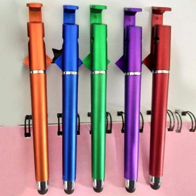 Picture of Universal 3 in 1 Capacitive Stylus Pen with Mobile Stand Holder, Writing Pen, Capacitive Pen for Mobile use, Compatible for Android Touch Screen Multicolor