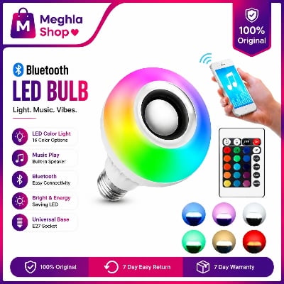 Picture of Smart Led Remote Control Bluetooth Speaker Music Bulb - AC 220V, RGB remote control Bluetooth music bulb lamp, Led Music Bulb With Bluetooth Speaker - Pin System Multicolor